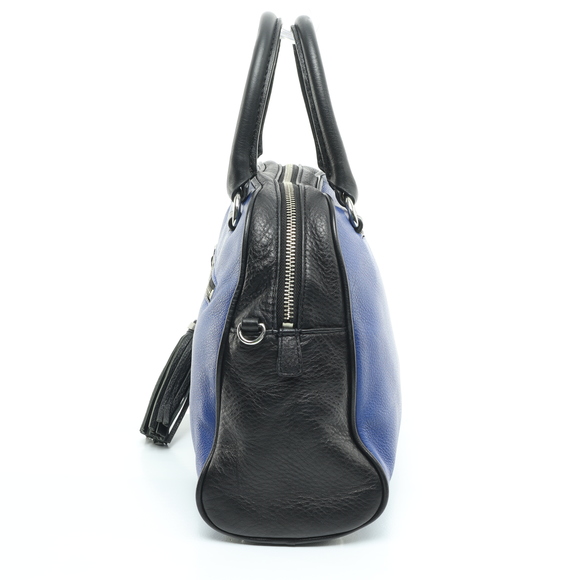 Michael Kors Knox Tassel Leather Purse X-Body Bag Satchel 11x9x5 Blue/Black - Picture 3 of 13